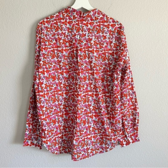Roller Rabbit Floral Button Down Blouse Top Size L Pink Red Cotton - Picture 4 of 10